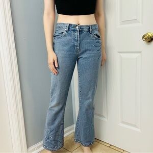 Y2K Jeans Bootcut Light Blue Denim Cotton Embroidered Vintage Casual 7 Waist 30